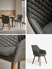Set of 2 Monza Faux Leather Dark Grey Hamilton Dark Wood Leg Quilted Dining Chairs - Image 2 of 9