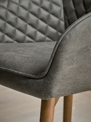 Set of 2 Monza Faux Leather Dark Grey Hamilton Dark Wood Leg Quilted Dining Chairs - Image 4 of 9