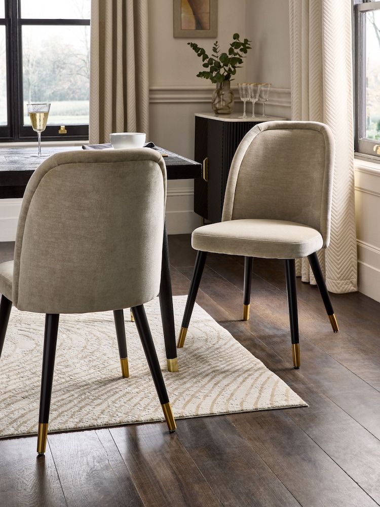 Set of 2 Relaxed Chenille Light Natural Anja Dining Chairs - Image 1 of 9