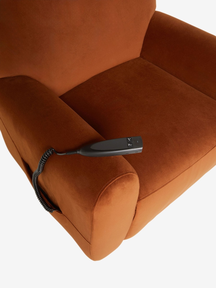 Soft Velvet Rust Brown Jaxon Riser Recliner Armchair - Image 11 of 11