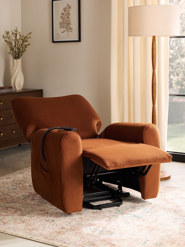 Soft Velvet Rust Brown Jaxon Riser Recliner Armchair - Image 2 of 11