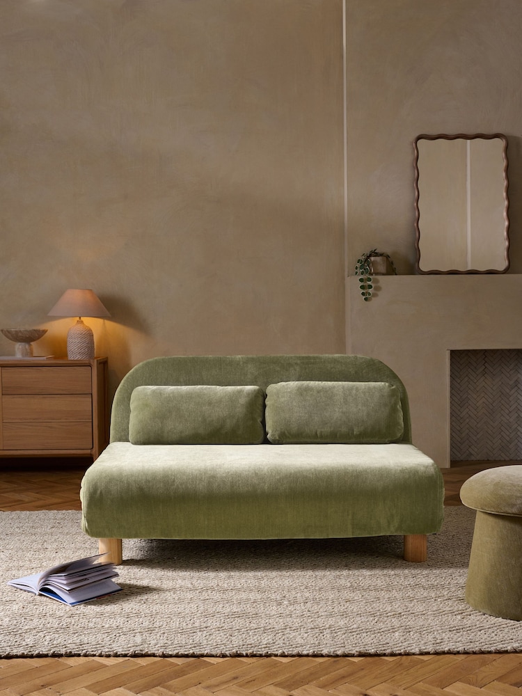 Relaxed Chenille Olive Green Palma Double Sofa Bed - Image 1 of 12