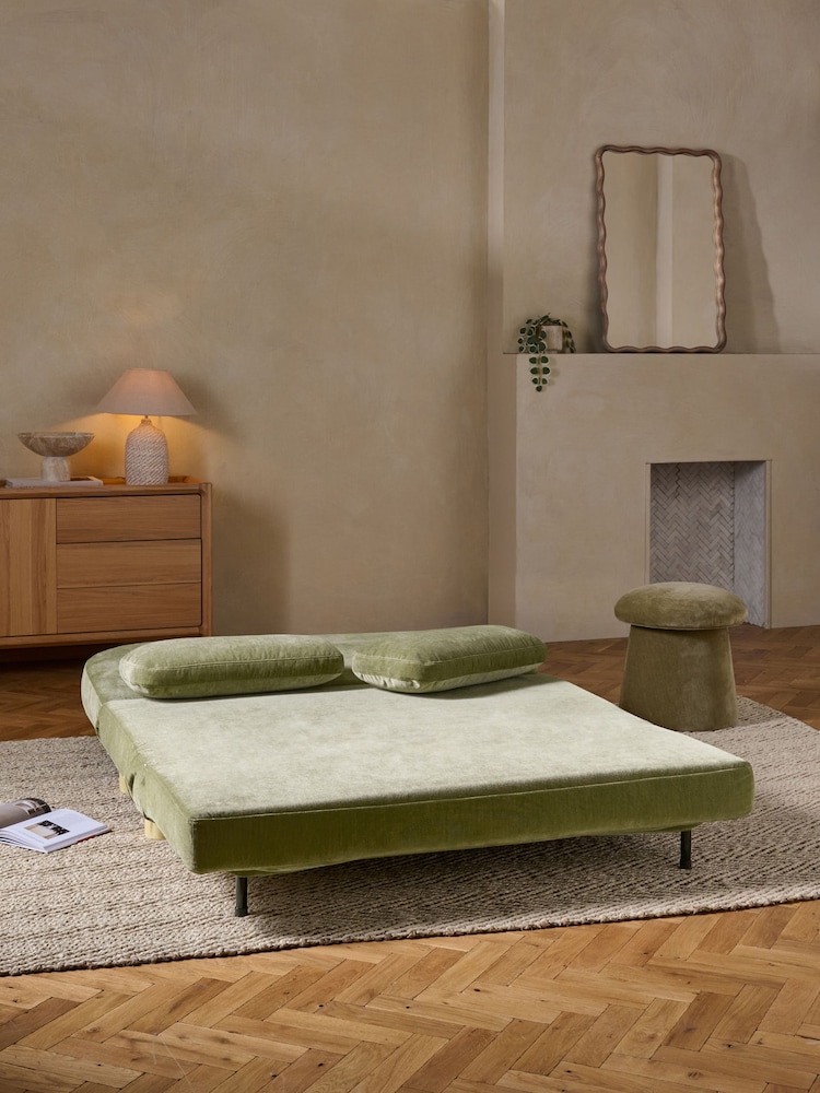 Relaxed Chenille Olive Green Palma Double Sofa Bed - Image 2 of 12