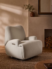 Soft Cosy Boucle Ivory Jaxon Swivel Recliner Armchair - Image 1 of 12