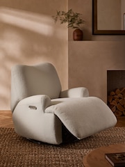 Soft Cosy Boucle Ivory Jaxon Swivel Recliner Armchair - Image 2 of 12