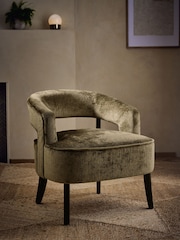 Plush Chenille Moss Green Remi Wood Accent Chair - Image 1 of 7