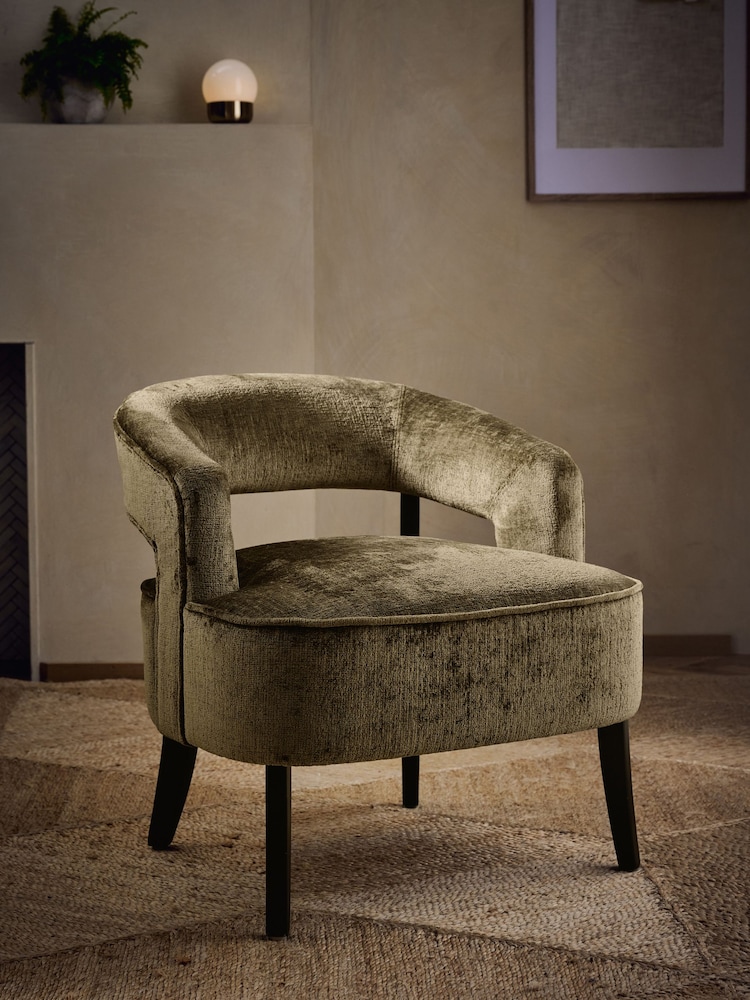 Plush Chenille Moss Green Remi Wood Accent Chair - Image 1 of 7