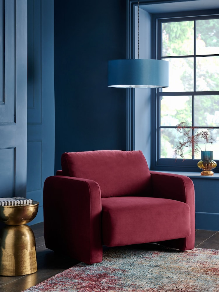 Soft Velvet Cranberry Red Arden Accent Chair - Image 1 of 9