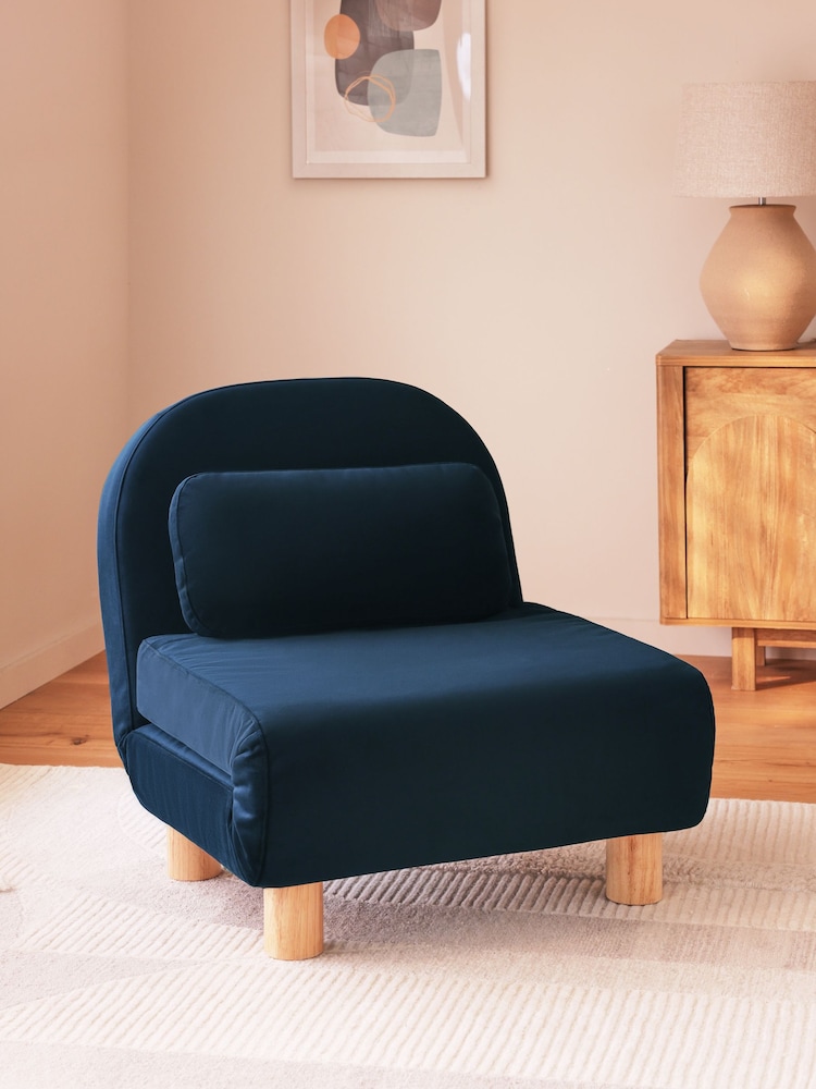 Soft Velvet Navy Blue Palma Single Sofa Bed - Image 1 of 11