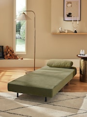 Relaxed Chenille Olive Green Palma Single Sofa Bed - Image 2 of 13