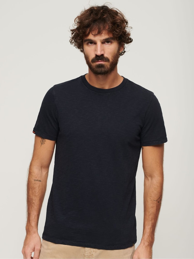 Superdry Blue Crew Neck Slub Short Sleeved T-Shirt - Image 1 of 3 Superdry Blue Crew Neck Slub Short Sleeved T-Shirt - Image 1 of 3
