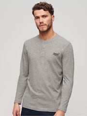 Superdry Grey Vintage Logo Embroidered Henley Top - Image 1 of 3