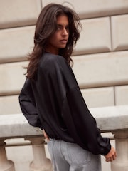 Black Satin Bomber Jacket - Image 4 of 8