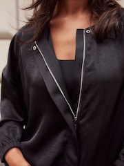 Black Satin Bomber Jacket - Image 5 of 8