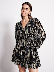 Black/Gold Mini Wrap Ruffle Dress - Image 1 of 8
