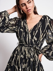 Black/Gold Mini Wrap Ruffle Dress - Image 4 of 8