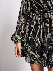 Black/Gold Mini Wrap Ruffle Dress - Image 5 of 8
