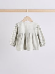 White Grid Print Woven Long Sleeve Top and Wide Leg Trousers Set (0mths-2yrs) - Image 10 of 16