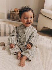 White Grid Print Woven Long Sleeve Top and Wide Leg Trousers Set (0mths-2yrs) - Image 2 of 16