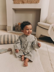 White Grid Print Woven Long Sleeve Top and Wide Leg Trousers Set (0mths-2yrs) - Image 3 of 16