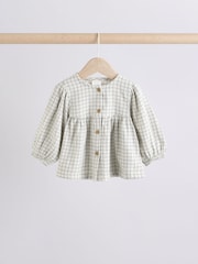 White Grid Print Woven Long Sleeve Top and Wide Leg Trousers Set (0mths-2yrs) - Image 7 of 16
