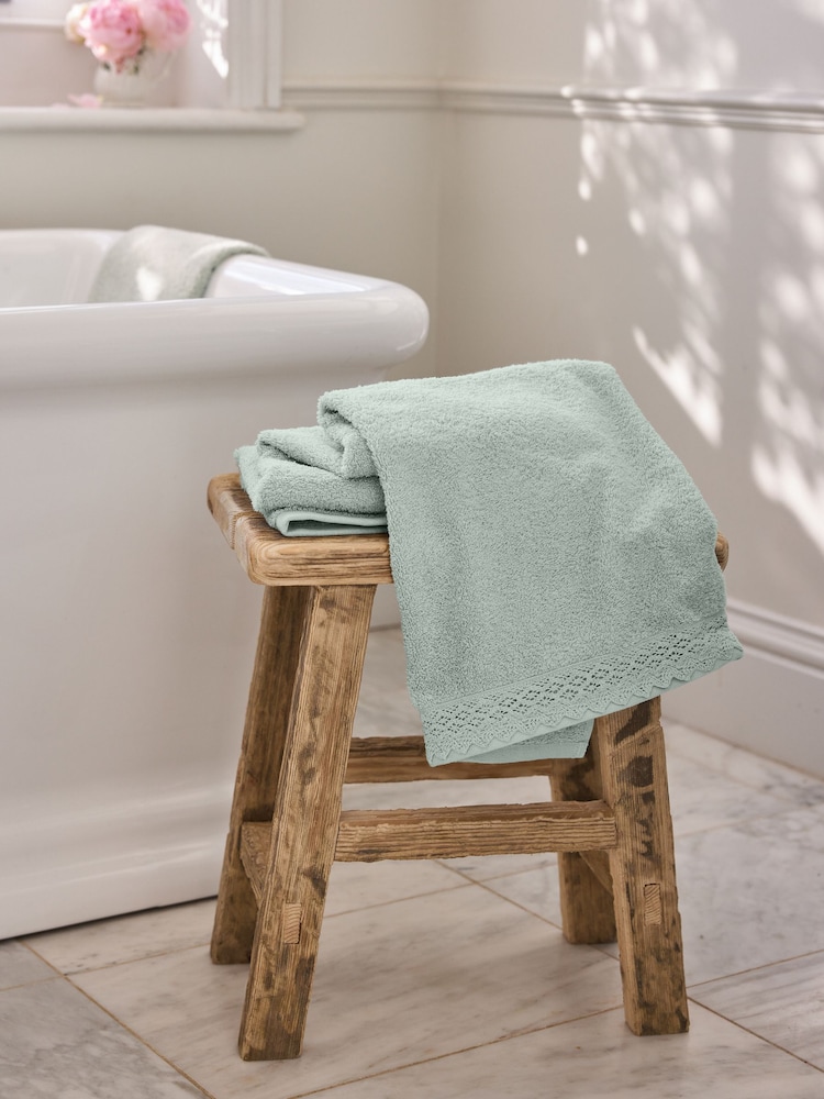 Shabby Chic by Rachel Ashwell® Sage Green Crochet Lace 100% Cotton Towel - Image 2 of 5