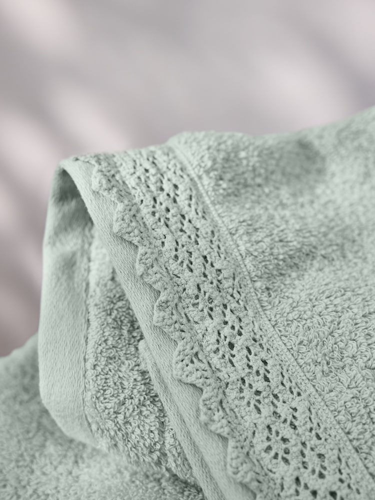 Shabby Chic by Rachel Ashwell® Sage Green Crochet Lace 100% Cotton Towel - Image 5 of 5