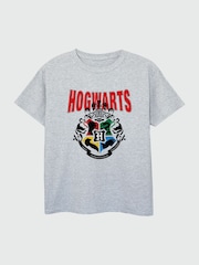 Brands In Grey 100% Cotton Harry Potter Hogwarts Emblem Boys Heather T-Shirt - Image 2 of 3