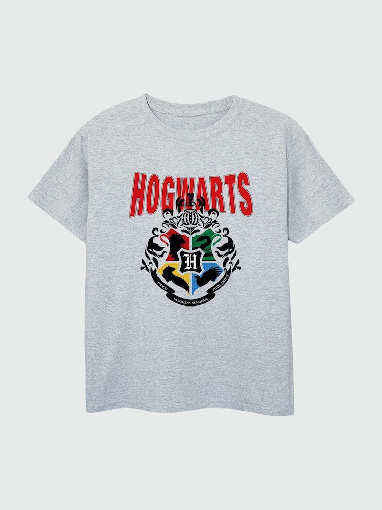 Brands In Grey 100% Cotton Harry Potter Hogwarts Emblem Boys Heather T-Shirt - Image 2 of 3