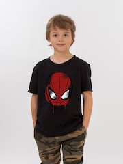 Brands In Black 100% Cotton Spider-Man Sketch Spider Face Boys T-Shirt - Image 1 of 3