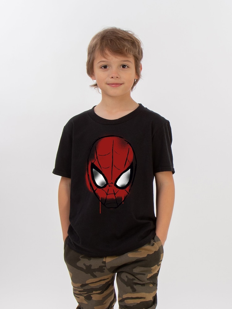 Brands In Black 100% Cotton Spider-Man Sketch Spider Face Boys T-Shirt - Image 1 of 4 Brands In Black 100% Cotton Spider-Man Sketch Spider Face Boys T-Shirt - Image 1 of 4