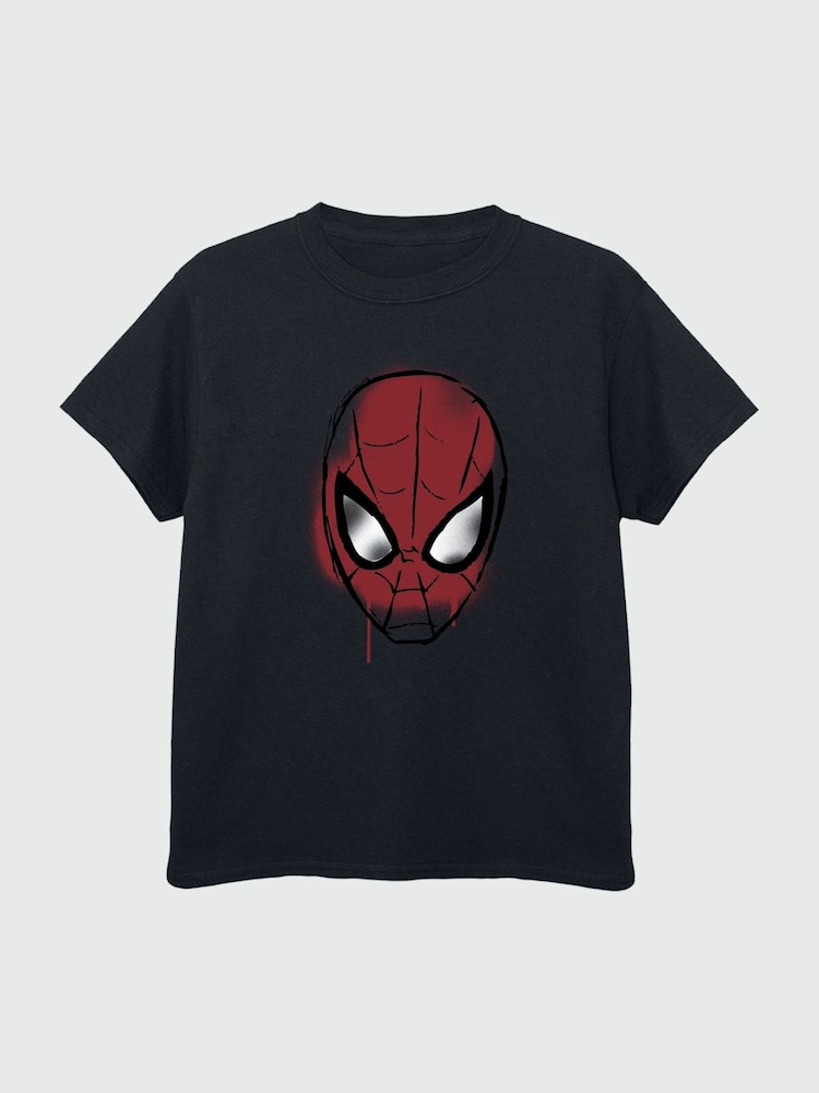 Brands In Black 100% Cotton Spider-Man Sketch Spider Face Boys T-Shirt - Image 2 of 3