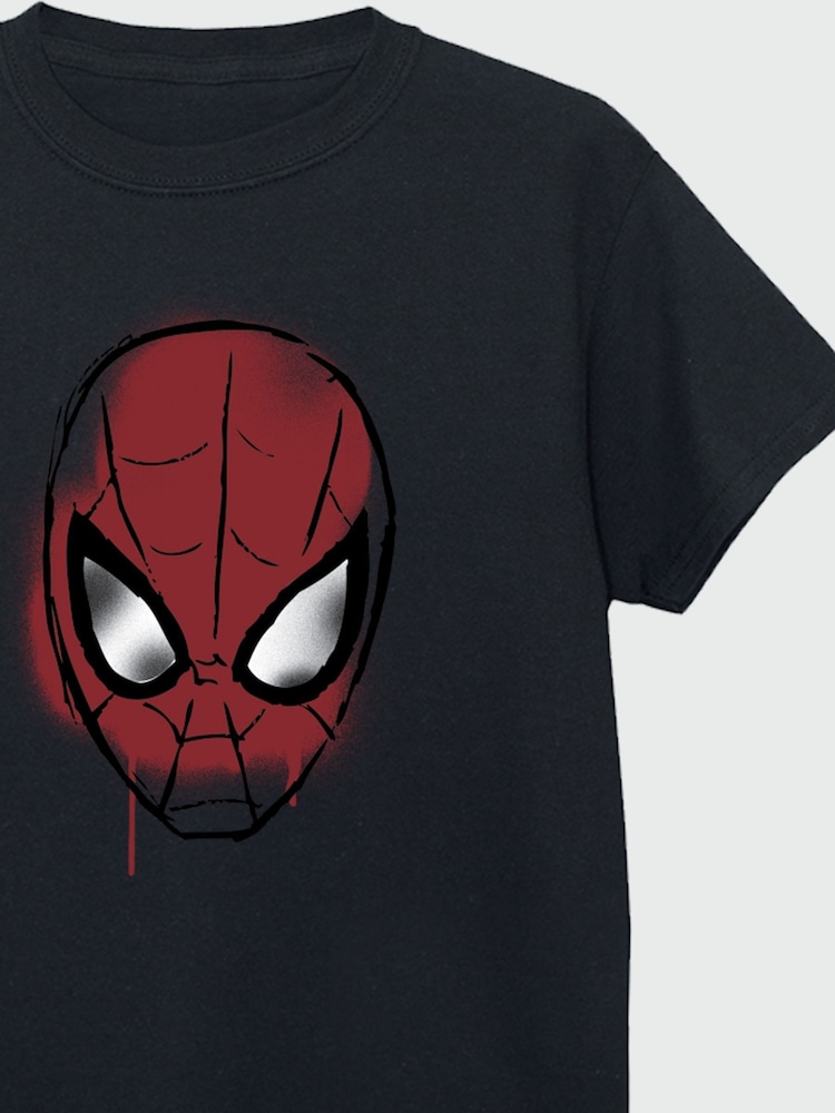 Brands In Black 100% Cotton Spider-Man Sketch Spider Face Boys T-Shirt - Image 3 of 3