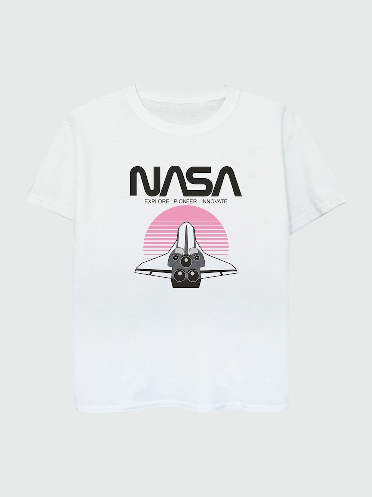Brands In White 100% Cotton NASA Space Shuttle Sunset Girls T-Shirt - Image 2 of 3
