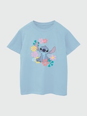 Brands In Blue 100% Cotton Lilo And Stitch Flowers Girls Baby T-Shirt - Image 2 of 3