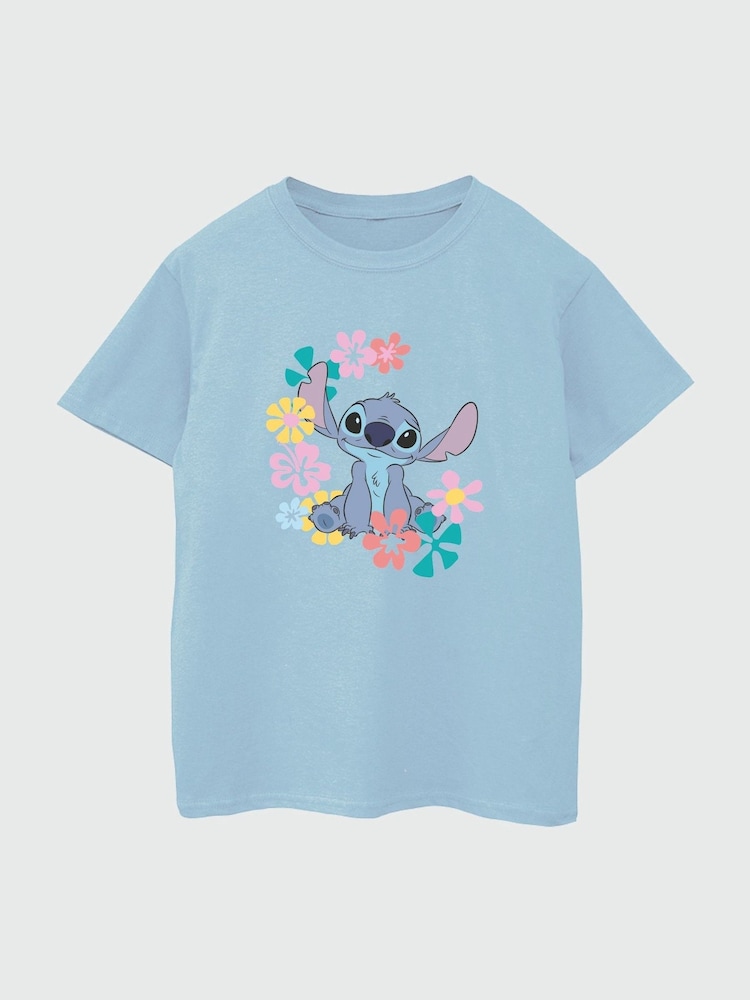 Brands In Blue 100% Cotton Lilo And Stitch Flowers Girls Baby T-Shirt - Image 2 of 3
