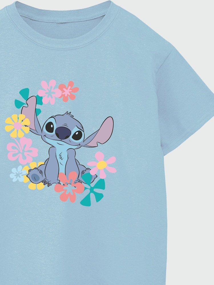 Brands In Blue 100% Cotton Lilo And Stitch Flowers Girls Baby T-Shirt - Image 3 of 3