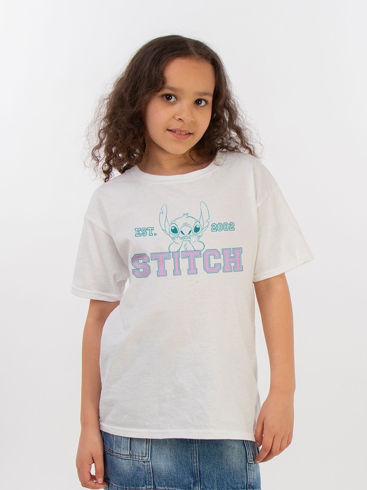 Brands In White 100% Cotton Lilo and Stitch Collegial Pastel Girls T-Shirt - Image 1 of 3