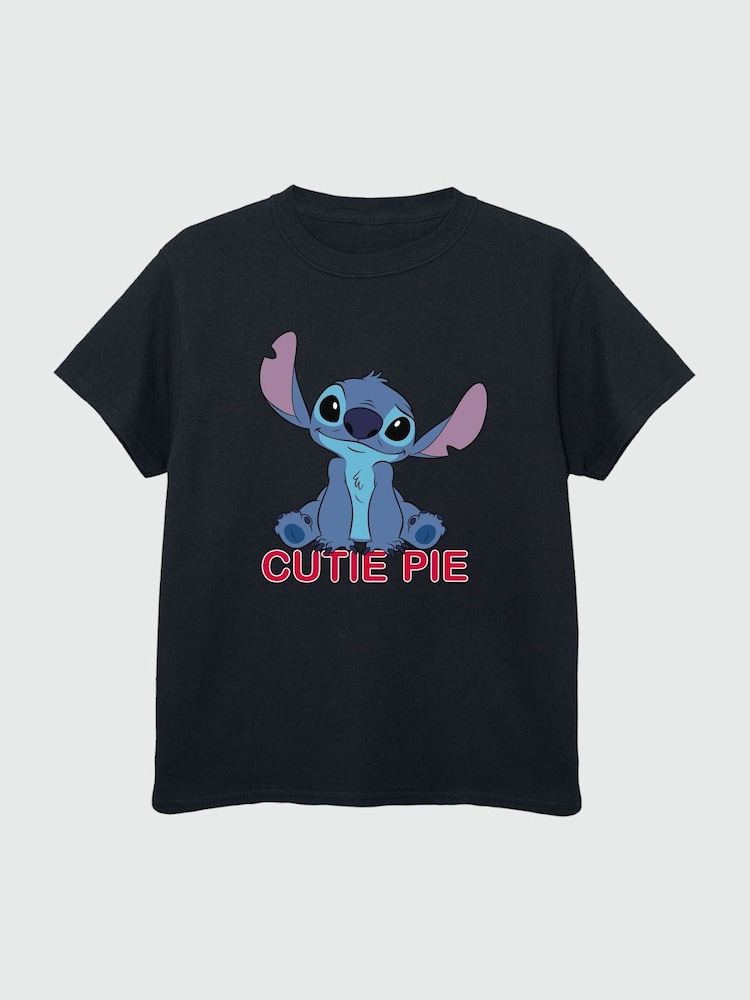 Brands In Black 100% Cotton Lilo & Stitch Cutie Pie Girls T-Shirt - Image 2 of 3