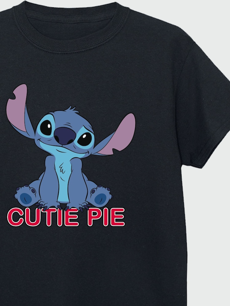 Brands In Black 100% Cotton Lilo & Stitch Cutie Pie Girls T-Shirt - Image 3 of 3