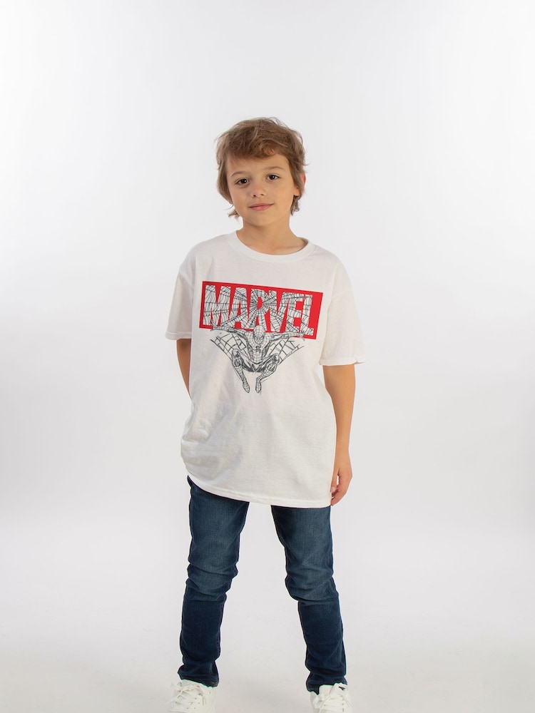 Brands In White 100% Cotton Spider-Man Sketch Spider Face Boys T-Shirt - Image 1 of 3