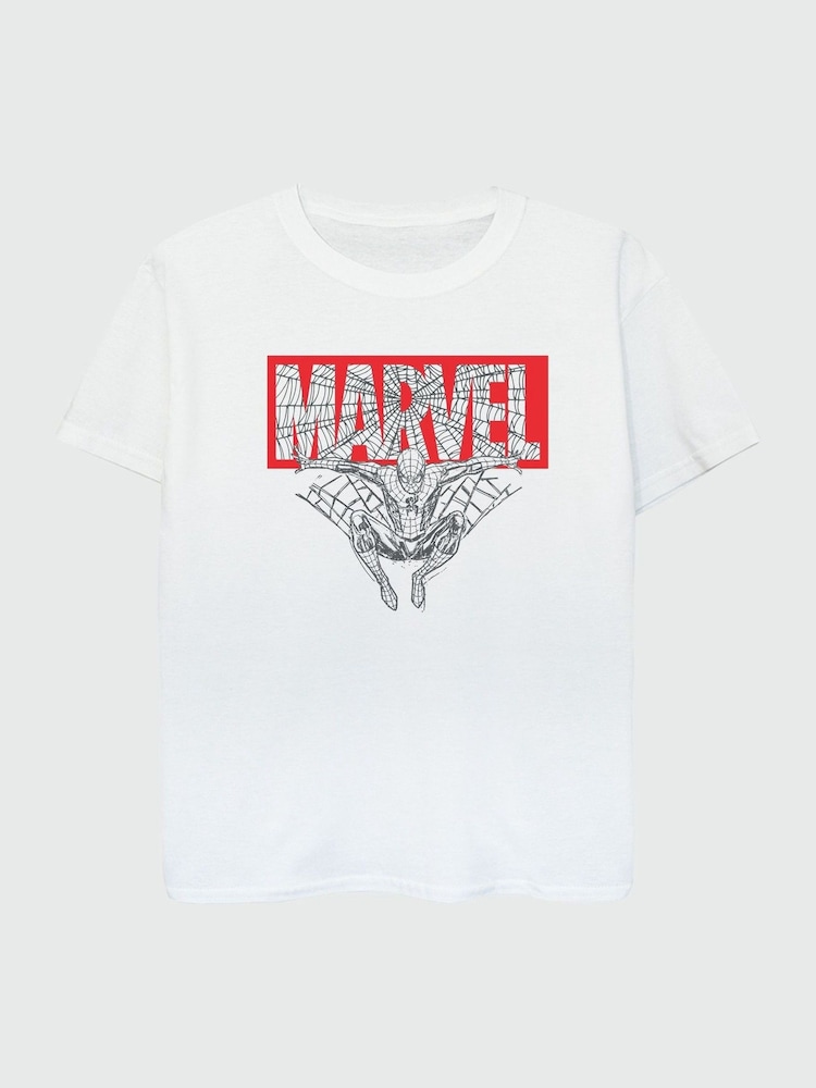 Brands In White 100% Cotton Spider-Man Sketch Spider Face Boys T-Shirt - Image 2 of 3