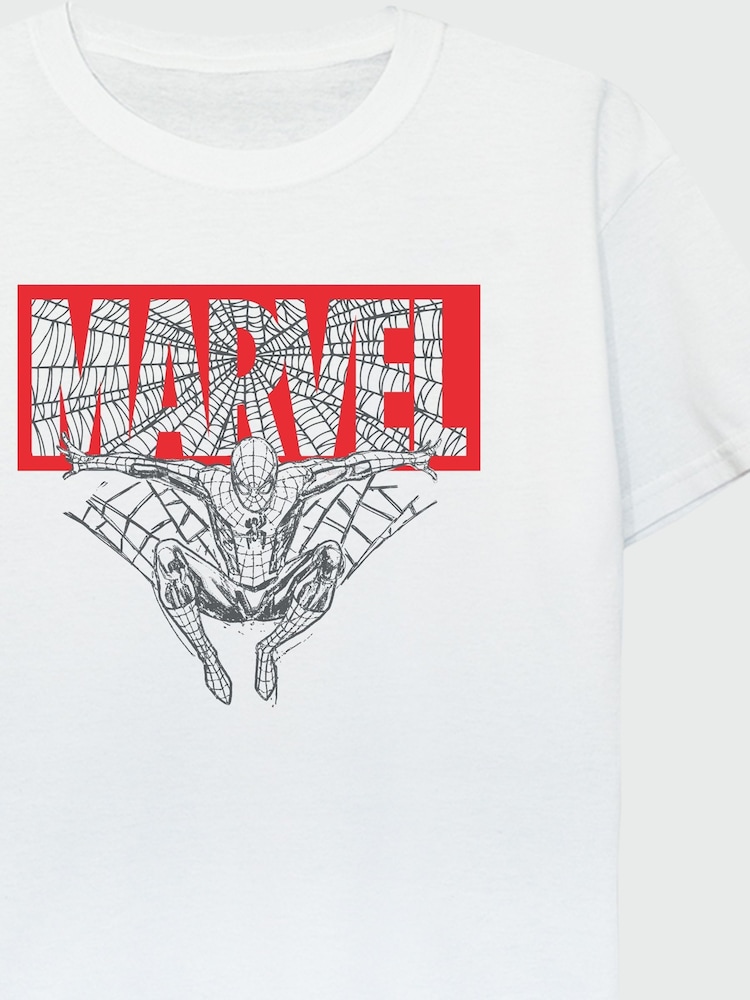 Brands In White 100% Cotton Spider-Man Sketch Spider Face Boys T-Shirt - Image 3 of 3
