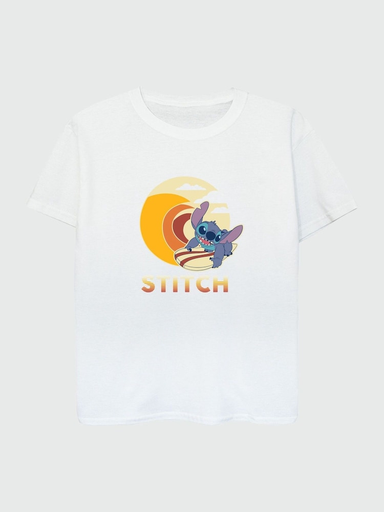 Brands In White 100% Cotton Lilo And Stitch Summer Wave Girls T-Shirt - Image 2 of 3