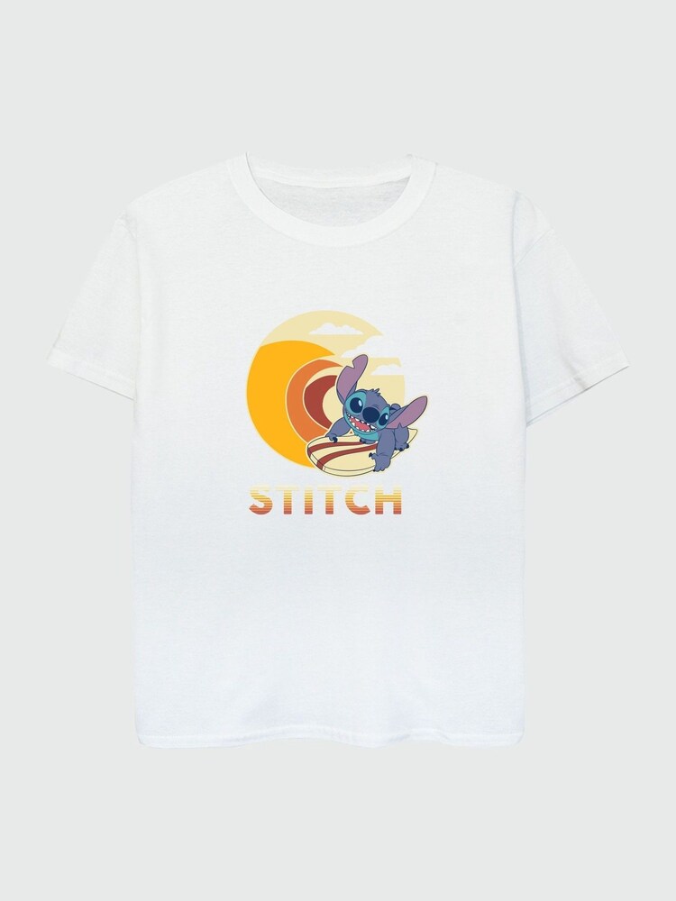 Brands In White 100% Cotton Lilo And Stitch Summer Wave Girls T-Shirt - Image 2 of 4 Brands In White 100% Cotton Lilo And Stitch Summer Wave Girls T-Shirt - Image 2 of 4