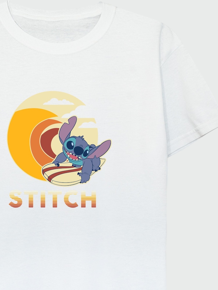 Brands In White 100% Cotton Lilo And Stitch Summer Wave Girls T-Shirt - Image 3 of 3