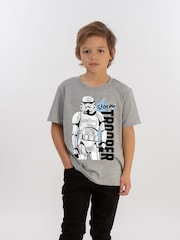 Brands In Grey 100% Cotton Star Wars Storm Trooper Boys Heather T-Shirt - Image 1 of 3