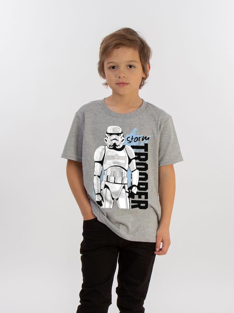 Brands In Grey 100% Cotton Star Wars Storm Trooper Boys Heather T-Shirt - Image 1 of 3