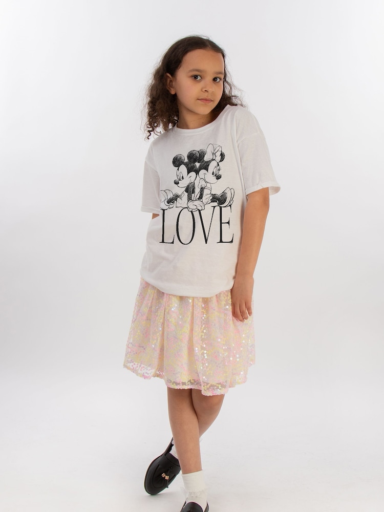 Brands In White 100% Cotton Minnie And Mickey Mouse Love Girls Disney T-Shirt - Image 1 of 3