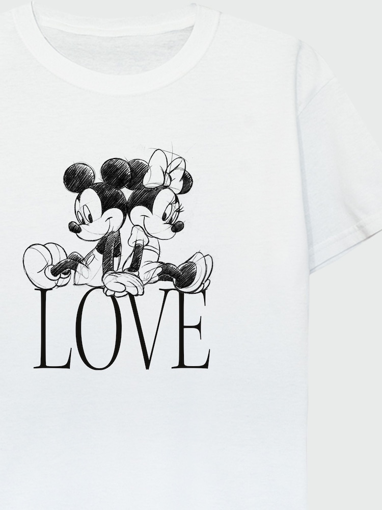 Brands In White 100% Cotton Minnie And Mickey Mouse Love Girls Disney T-Shirt - Image 3 of 3